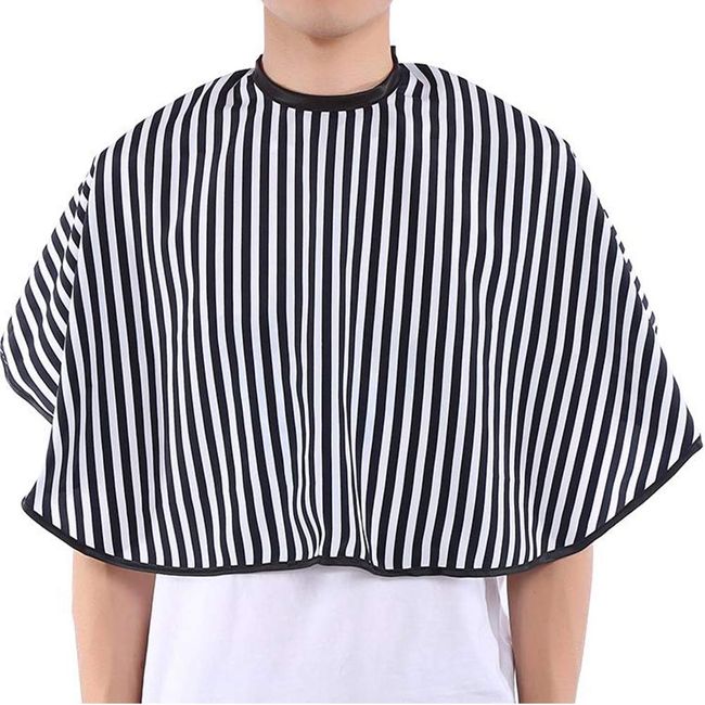 Barber Cape, 2Pcs Cloak Short Washable Soft Cloth Hair Cutting Hairdressing Salon Gown Bib Apron Vertical Stripes, Black & White