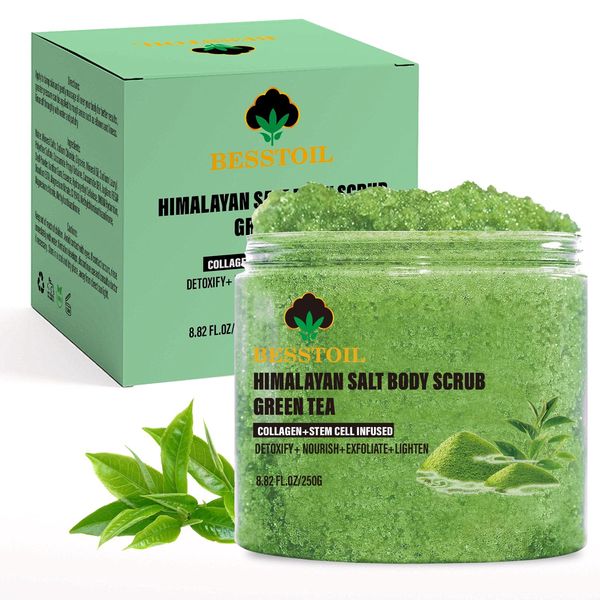 Himalaya Salz Körperpeeling, 100% Bio Nährstoffpeeling, Reich an natürlichen Mineralien, Geeignet für alle Haut, 250g (green, green tea)