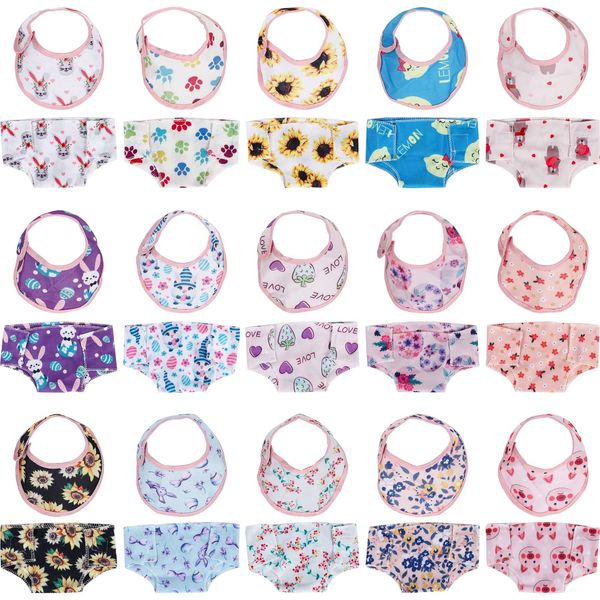 SOTOGO 30 Pieces Doll Diapers Doll Underwear Doll Bibs Doll Accessories for 14-18 Inch Baby Dolls and American Doll