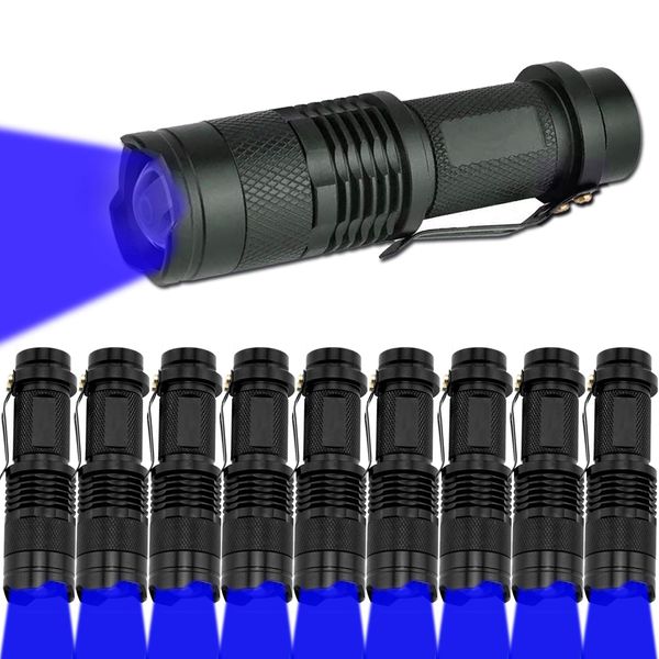 MODOAO 10 Pack Blue Light LED Flashlight, Zoomable Waterproof Torches, Adjustable Focus 3 Mode Light for Camping, Night Fishing, Hunting, Hiking, Astronomy, Emergency and Daily Carry(Black Shell)