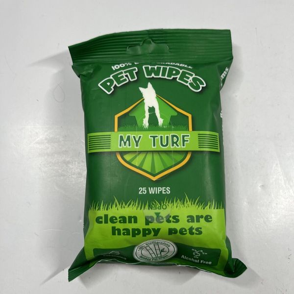 My Turf 100% Biodegradable Bamboo Cleansing Eco Pet Wipes, 25 ct NEW 06/2025