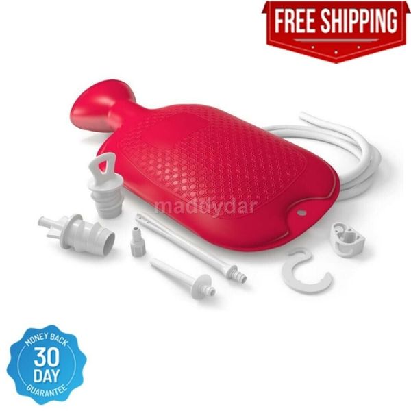 Home Enema Douche Kit Hot Water Bottle Bag 2 Quart Capacity Reusable Red New