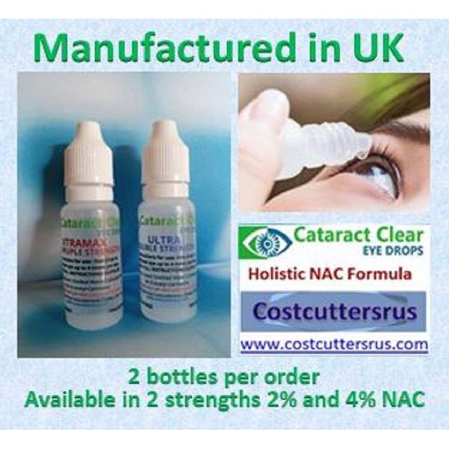 2 x 10ml bottles of The Strongest Cataract Treating Eye Drops Available, 4.2% N-Acetyl-Carnosine - Over Four Times MORE than similar eye drops! Holistic & Proven Effective on People & Pets!