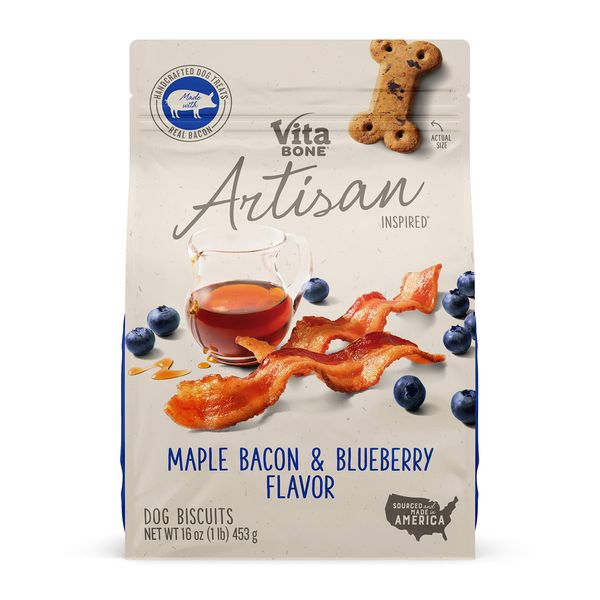 Vita Bone Artisan Inspired Dog Biscuit Treats, Maple Bacon & Blueberry, 16 oz Bag