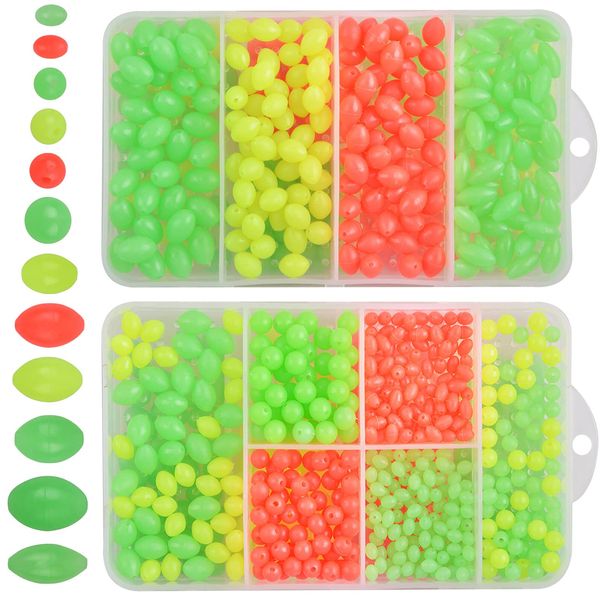 Fishing Beads Assortment Set 1000pcs Fishing Bait Eggs Soft Plastic Oval Round Shape Glow Beads Mix Color Fishing Tackle Fishing Rig Bead Saltwater