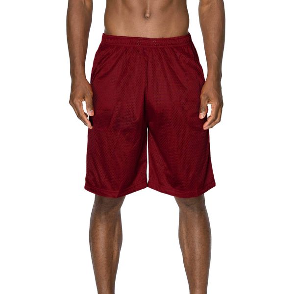 Mens Plain Mesh Shorts, Large, Burgundy