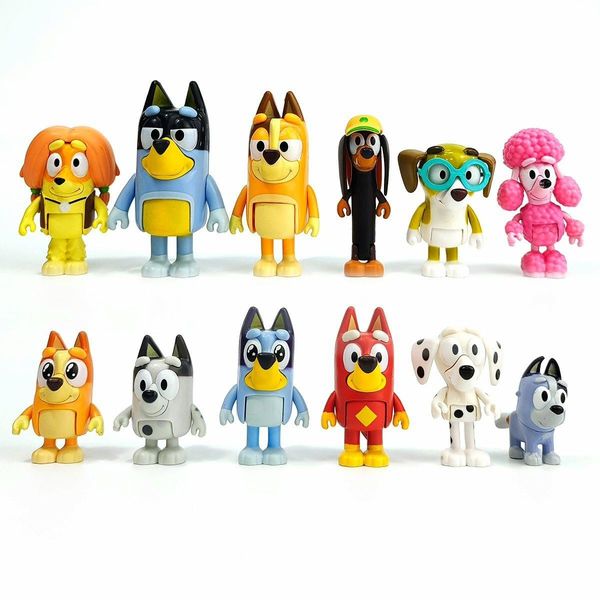 12 Pcs Wolfs-Bluey Figures Toys Playset, Wolves-Action Figurines Family and Friends Set