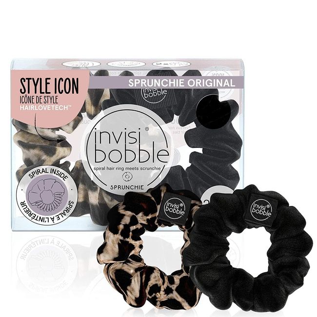 invisibobble Sprunchie Spiral Hair Ring - True Black and Purrfection- 2 Pack-...