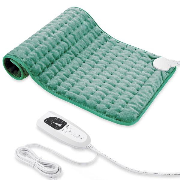 Heating pad, Electric Heat Pad with Automatic Switch-Off and 6 Temperature Levels Heating pad for Back Neck Shoulder Belly Heating Technology - Machine Washable(Green, 12" x 24")