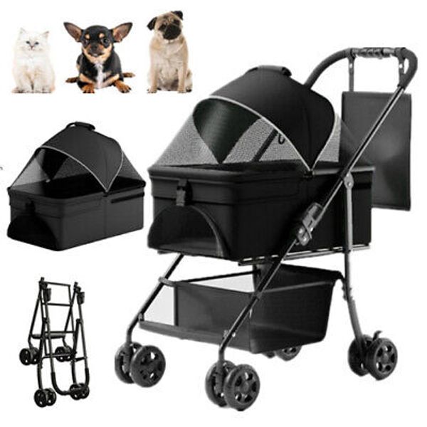 2 in 1 Foldable Pets Stroller 4-Wheel Dog Travel Stroller Dog Cat Travel Carrier