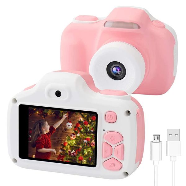 Kids Camera for Girls Age 3-9, Cameras with Flash Toy Gifts for Christmas Birthday, Selfie Video Digital Camera with Cartoon Stickers for Preschool Children 3 4 5 6 7 8 9 Years Old (Pink)