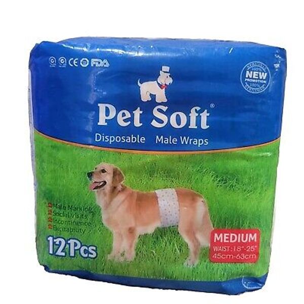 Pet Soft Dog Wraps Doggie Disposable Diapers Male Wrap Dog Diaper 12 Pack...(MM)