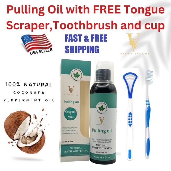 x2 Pulling Oil and Peppermint Oil With FREE  Tongue  Scraper,Toothbrush and Cup