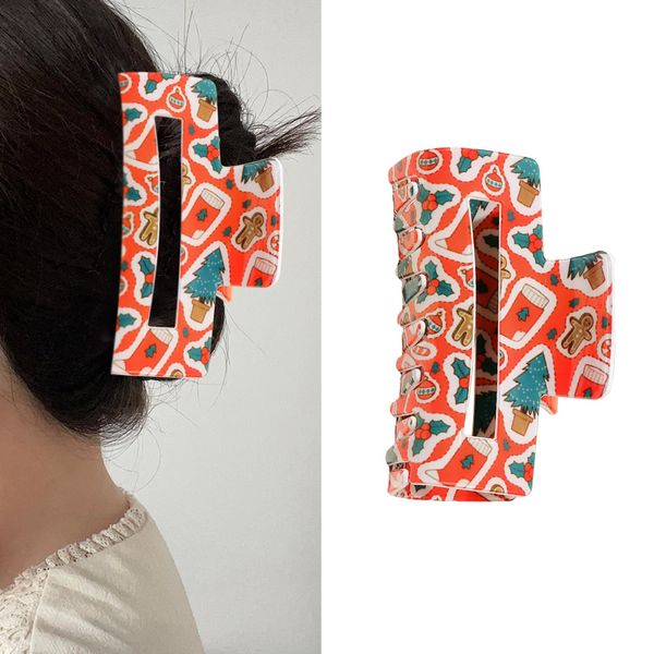 Christmas Hair Clips Cartoon Christmas Tree Gingerbread Man Design Hair Clip Strong Non-Slip Square Orange Claw Clips for Thick Thin Hair Accessories for Women Girls Hair Styling Decorations 1Pcs