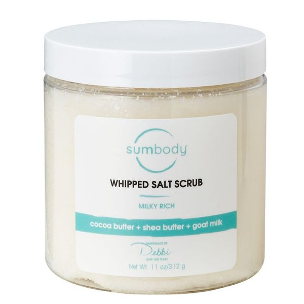 Milky Rich Goat Milk Whipped Sea Salt Scrub, Moisturizing Exfoliating Body, Hand, Foot, Reduces Appearance of Stretch Marks, Fine Lines, Wrinkles, Infused with Essential Oils