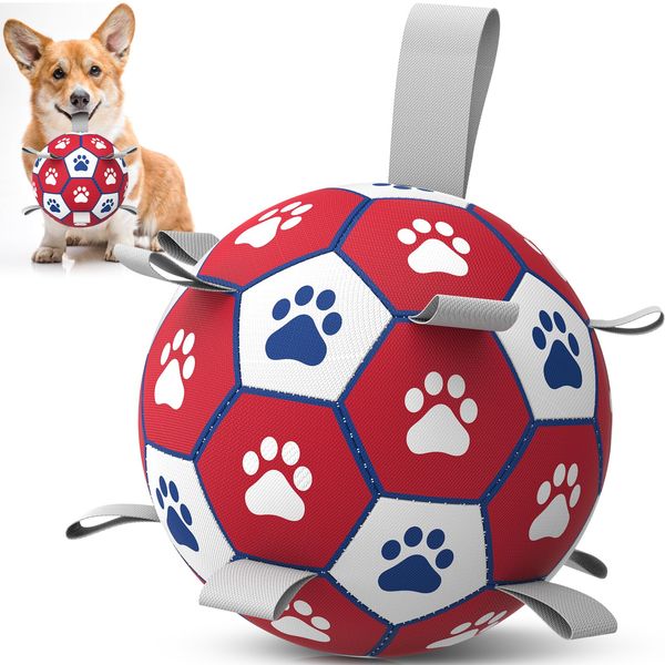 Dog Balls, Interactive Dog Toys for Tug of War, Dog Soccer Ball with 9 Nylon Straps for Indoor Outdoor, Dog Toys for Small Dogs & Medium Gift for Birthday(6 inch)