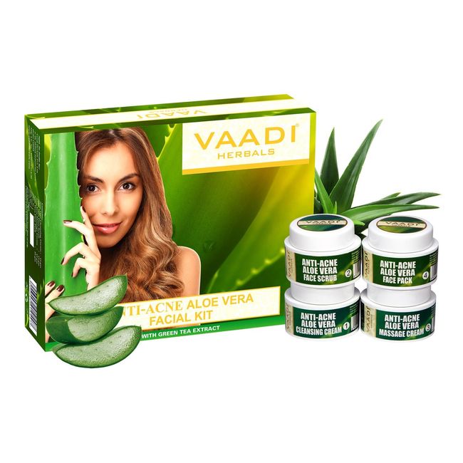 Vaadi Herbals Facial Kit - Aloe Vera Facial Kit with Cedarwood Oil, Grapeseed & Turmeric Extract - ALL Natural - Suitable for All Skin Types and Both for Men and Women - 70 Grams