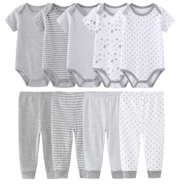 MAMIMAKA Baby Bodysuits Baby Pants Trousers Baby Clothes Short Sleeve Grey Bodysuits Onesies for Baby Boys and Girls