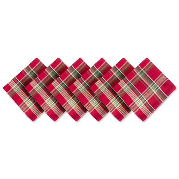 DII Christmas Fabric Square Napkin Set, Cotton, Tango Red Plaid