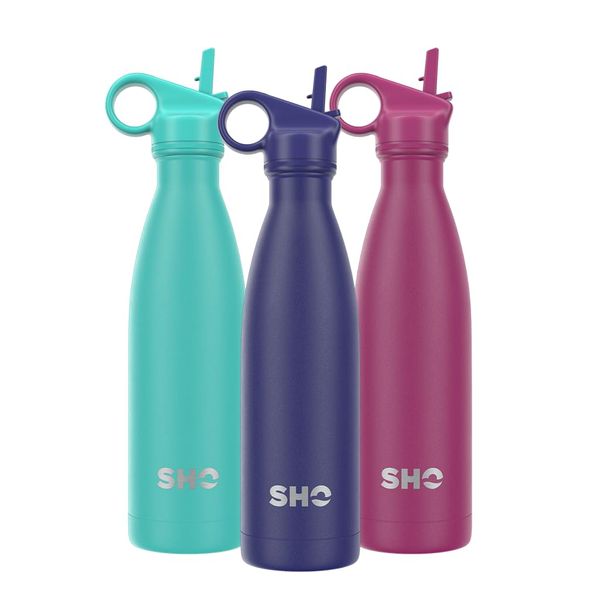 SHO Stainless Steel Water Bottle with Straw and Screw Lid - Leak-Proof, BPA-Free, No Sweat, Vacuum Insulated Double Walled Metal Bottle, 500ml - Original 2.0-12 Hours Hot 24 Hours Cold