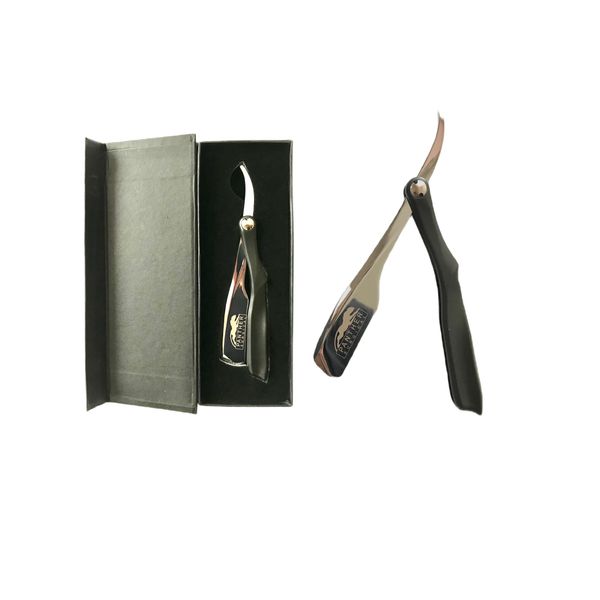 Panther Surgical Professional Barber Stainless Steel Black & Silver Straight Single Blade Cut Throat Men Razor Moustache & Beard Premium Quality Shaving Razor Packed in Stylish Box