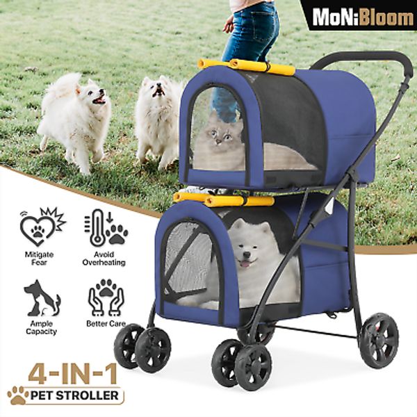 Folding Double Dog Stroller Portable Jogging Adjustable Travel Carrier 4 Wheels