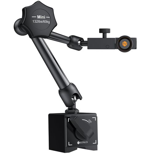 Neoteck 132lbs/60kg Max Pull Steel Magnetic Base for Digital Dial Indicator with 3/8 inch (9.52mm) Clamping Hole, Adjustable Test Indicator Holder Weighs 671g for Widely Used in Lathe - Black