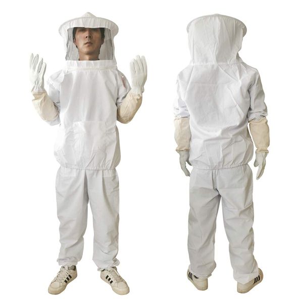 Giyomi Bee Protection Clothes for Beekeeping, Bee Extermination, Face Net, Top and Bottom Clothes & Gloves, Set of 3, Honeyhive, Pest Control, Iron Wall Guard, Work Clothes, white