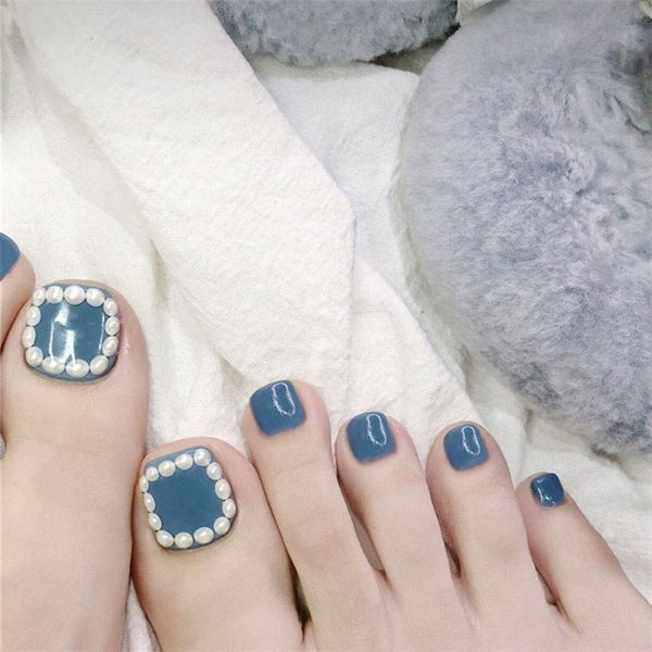 24Pcs Foot Claws Rhinestone Blue Style Fake Claws