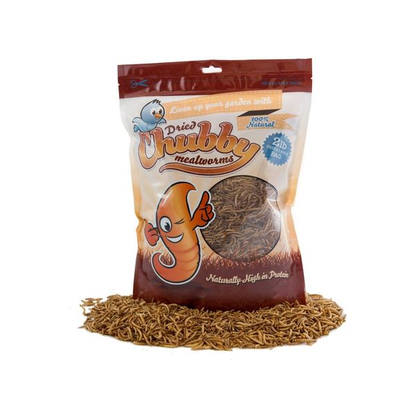 2lb Dried Chubby Mealworms Non-GMO Food For Birds, Chickens, Fish, & Reptiles