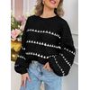 Saodimallsu Damen Pullover Oversize Herbst Strickpullover Elegant Winter Gestreifte Pulli Puffärmel Rundhal Jumper, Schwarz, L