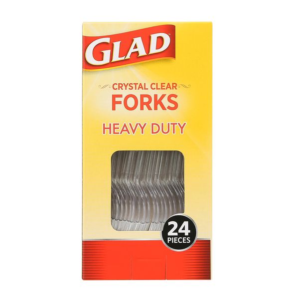 Glad Crystal Clear Plastic Forks, 24 Count | Clear, Heavy Duty Plastic Forks for Everyday Use| Glad Disposable Cutlery Plastic Forks | Strong Disposable Plastic Forks