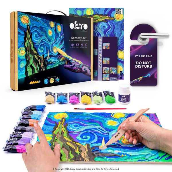 OKTO Art Kit Vincent Van Gogh Starry Night | Arts & Crafts DIY Painting with Modeling Clay Kit for Painting | Painting Kits for Adults for Home Decoration | Air Dry Clay for Adults| Arts and Crafts