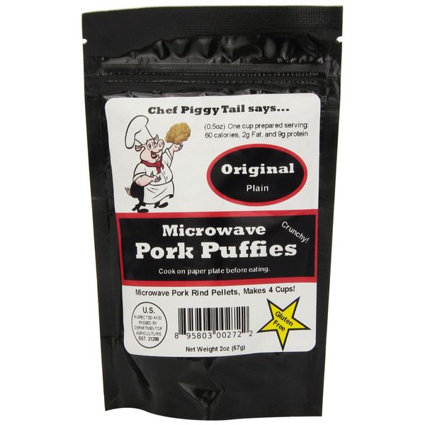 Chef Piggy Tail Microwave Pork Puffies Pork Rinds, Original, 2 Oz