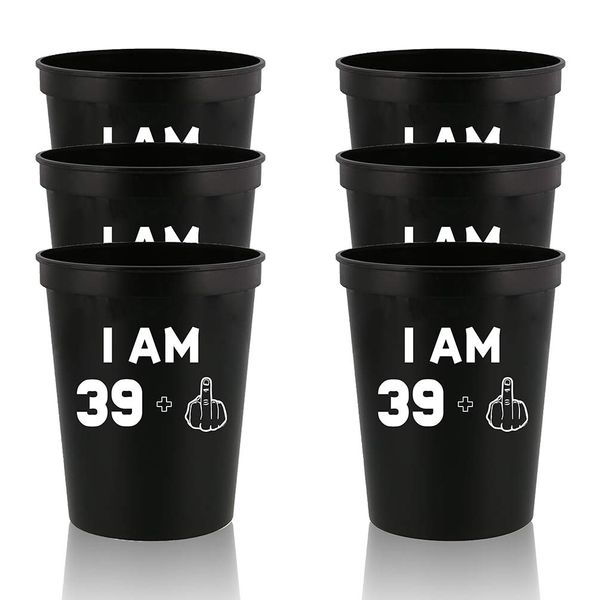 Veracco I am 39+1 Middle Finger Stadium Party Cup Funny 40th Birthday Gag Gifts For Him Her Fourty And Fabulous (Black, 12)