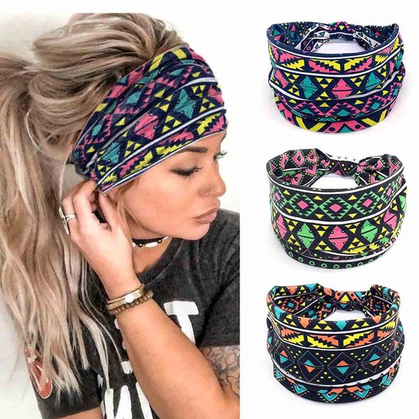 Zoestar Boho breite Turban Stirnbänder geknotet Yoga Headwraps stilvoll gedruckt karierte Haarbänder dehnbar dicke Kopftücher für Frauen und Mädchen (3 Stück)