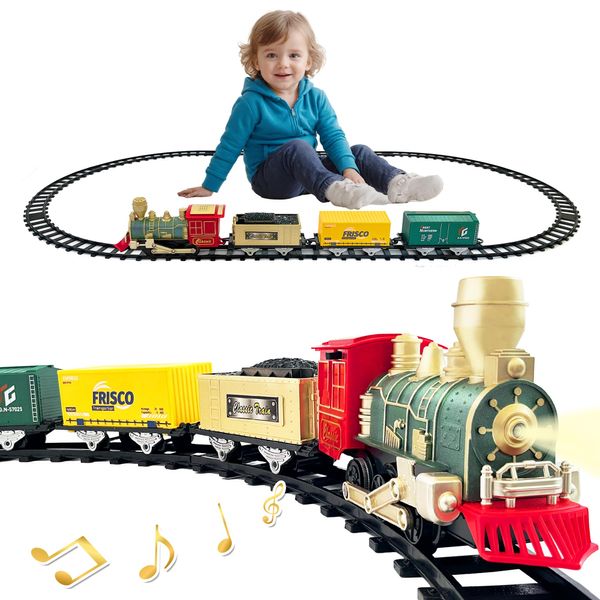 Christmas Train Set, Electric Train Set for Toddlers with Light & Sound, Battery-Powered Locomotive Engine with 3 Cars &10 Tracks, Model Train Set for 3 4 5 6 7+ Years Old Boys Gifts Kids