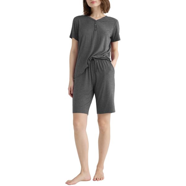 Latuza Women's Viscose Bermuda Shorts Pajama Set 2X Dark Gray