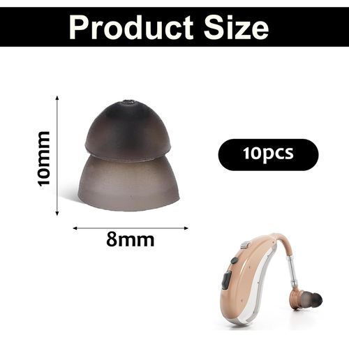 10pcs Hearing Aid Domes Earbud Tips,Silicone Ear Tips Double Layer Closed Type Domes,Hearing Aid Domes,8mm Double Layer Closed Type Washable Anti Static Ear Tips for Seniors(Black)