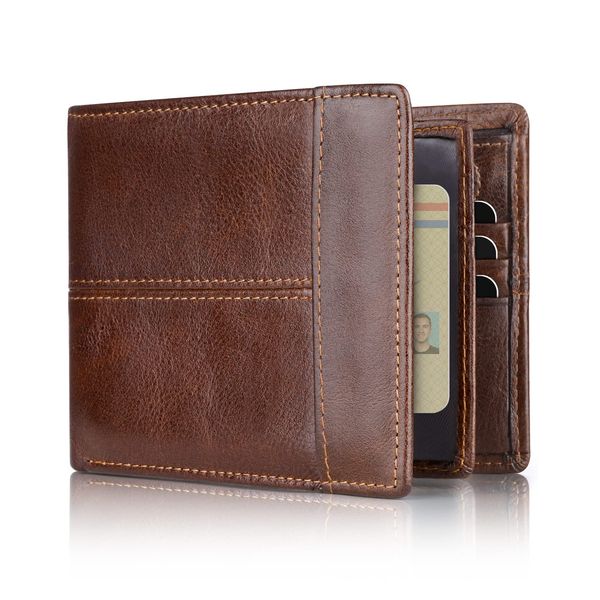 Swallowmall Mens Wallet RFID Genuine Leather Bifold Wallets For Men, ID Window 15 Card Holders Gift Box