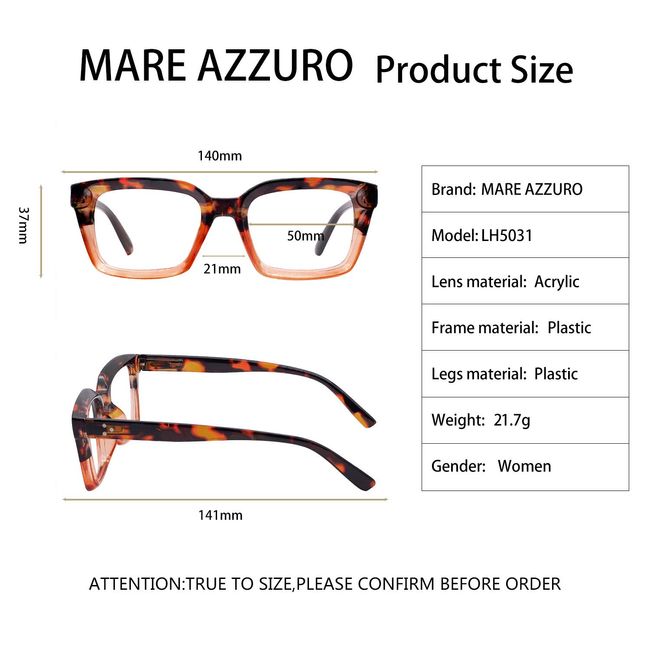 MARE AZZURO Oversized Reading Glasses Men Trendy Large Square Readers 100  125 150 175 200 225 250 275 300 350 400 500 600 (Transparent, 4.0)