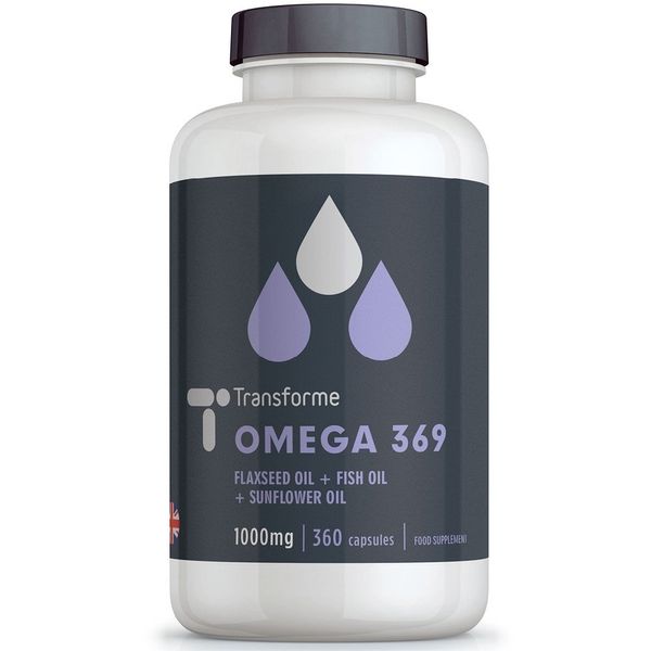 Transforme Omega 3 6 9 Fish Oil 1000mg 360 Capsules, Fish, Flaxseed & Sunflower Seed Oils, EPA, DHA, ALA, LA, Oleic Acid, Gluten Free