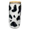 Cow Print Clear Glass Cup (16oz, Black)