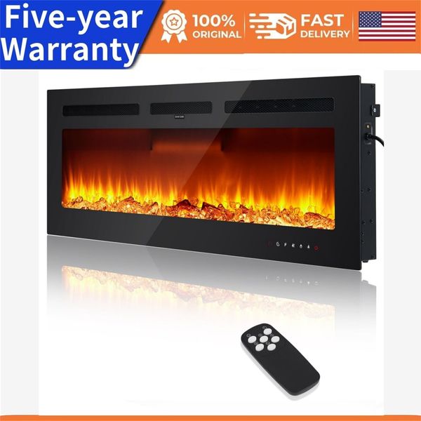 50" Electric Fireplace Recessed & Wall Mountable Remote Control Heat 750/1500W