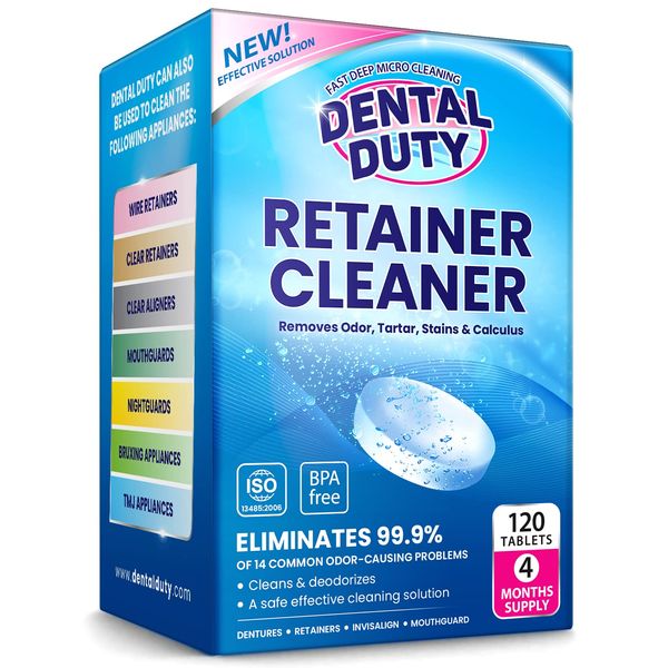 Retainer Cleaner and Denture Cleaning Tablets - Mouthguard Cleaner and Denture Cleaner Tablets Remove Plaque, Odors and Stains from Aligners, Night Guard and Removable Dental Appliances - 120 Tablet