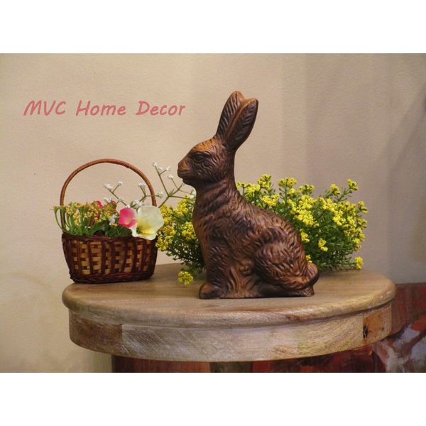 Faux Chocolate Easter Bunny Spring Decor 7.75" Resin Rabbit Figurine