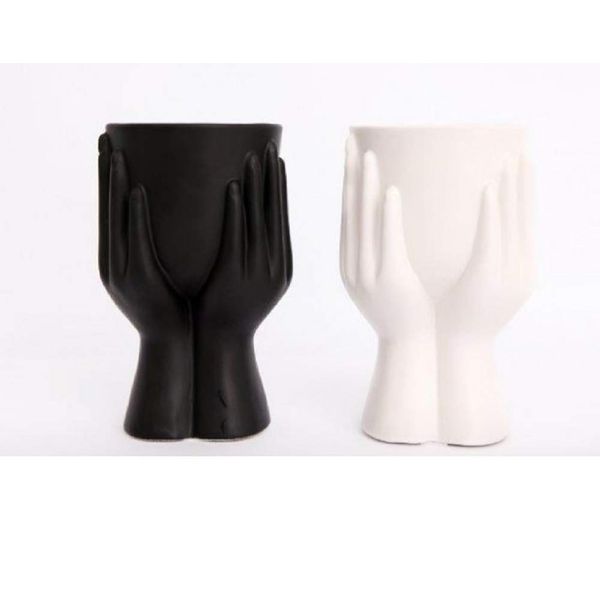 STC Ceramic - Hand Vase/Pot - Black or White (White)