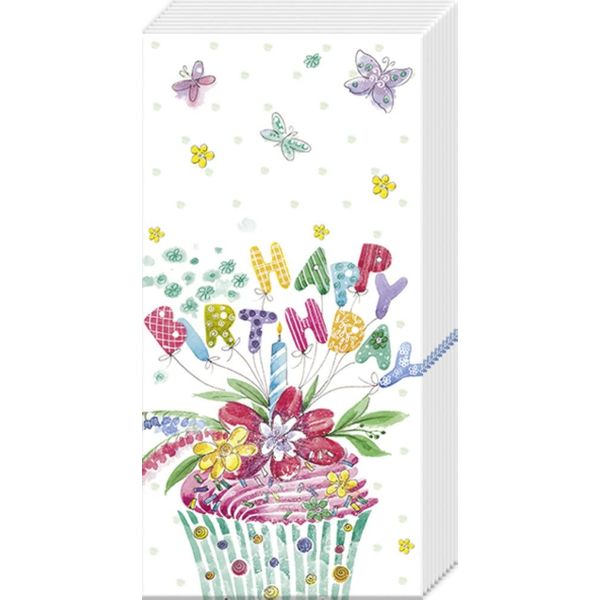 IHR Ideal Home Range - Pocket Tissues Birthday Cupcake 1 Packet of 10 Individual 4-Ply Pocket Tissues 21 cm x 21 cm / 8 inch x 8 inch