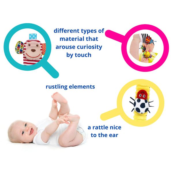 Funky Planet Sozzy Socks Baby Toys - Sensory Toys For Babies - Baby Foot Rattle - Baby Hand Foot - Baby Sensory Toys - Baby Rattle 4pcs - A Toy Developing Baby's Senses For A Newborn Baby - Soft Toy