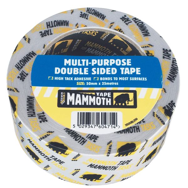 Everbuild Mammoth Multi Purpose Double Sided Tape – High Tack – Multi-Purpose – Clear – 50mm x 25m Roll